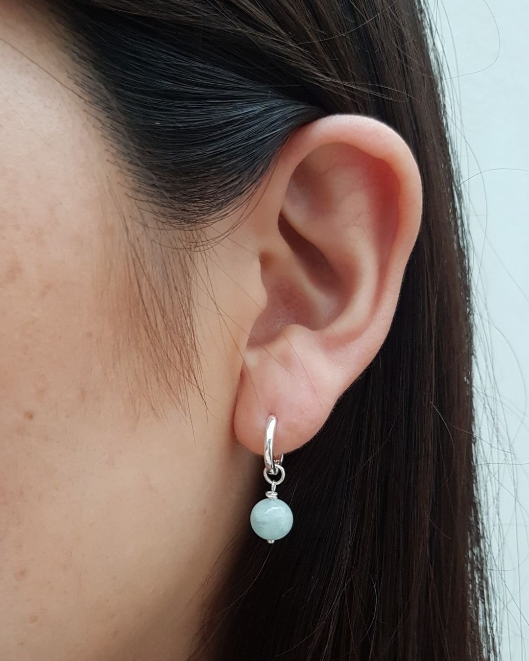 BRINCO ÁGUA MARINHA PEDRA NATURAL ARGOLA CLICK PRATA 925