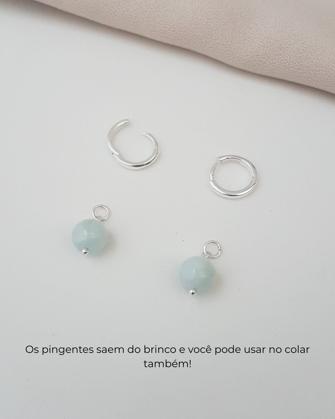 BRINCO ÁGUA MARINHA PEDRA NATURAL ARGOLA CLICK PRATA 925