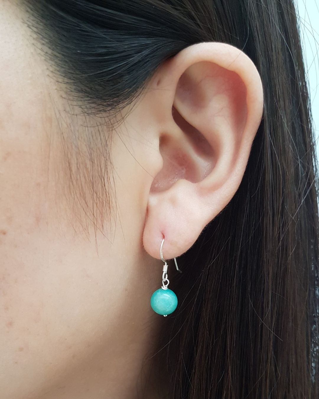 BRINCO AMAZONITA PEDRA NATURAL ANZOL PRATA 925