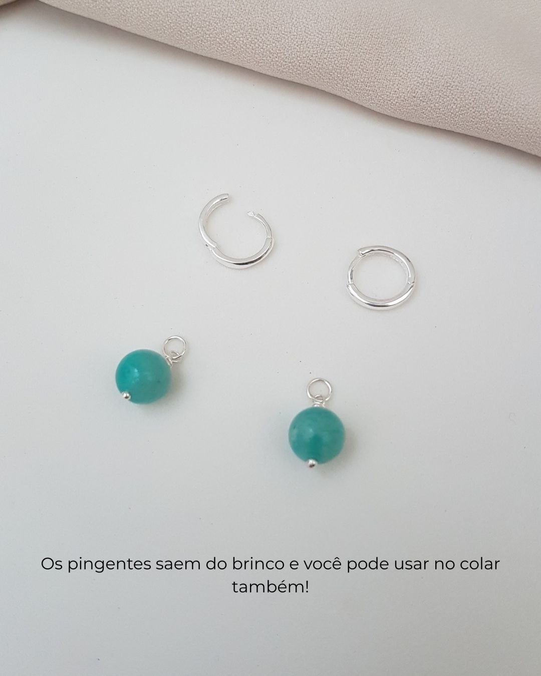 BRINCO AMAZONITA PEDRA NATURAL ARGOLA CLICK PRATA 925