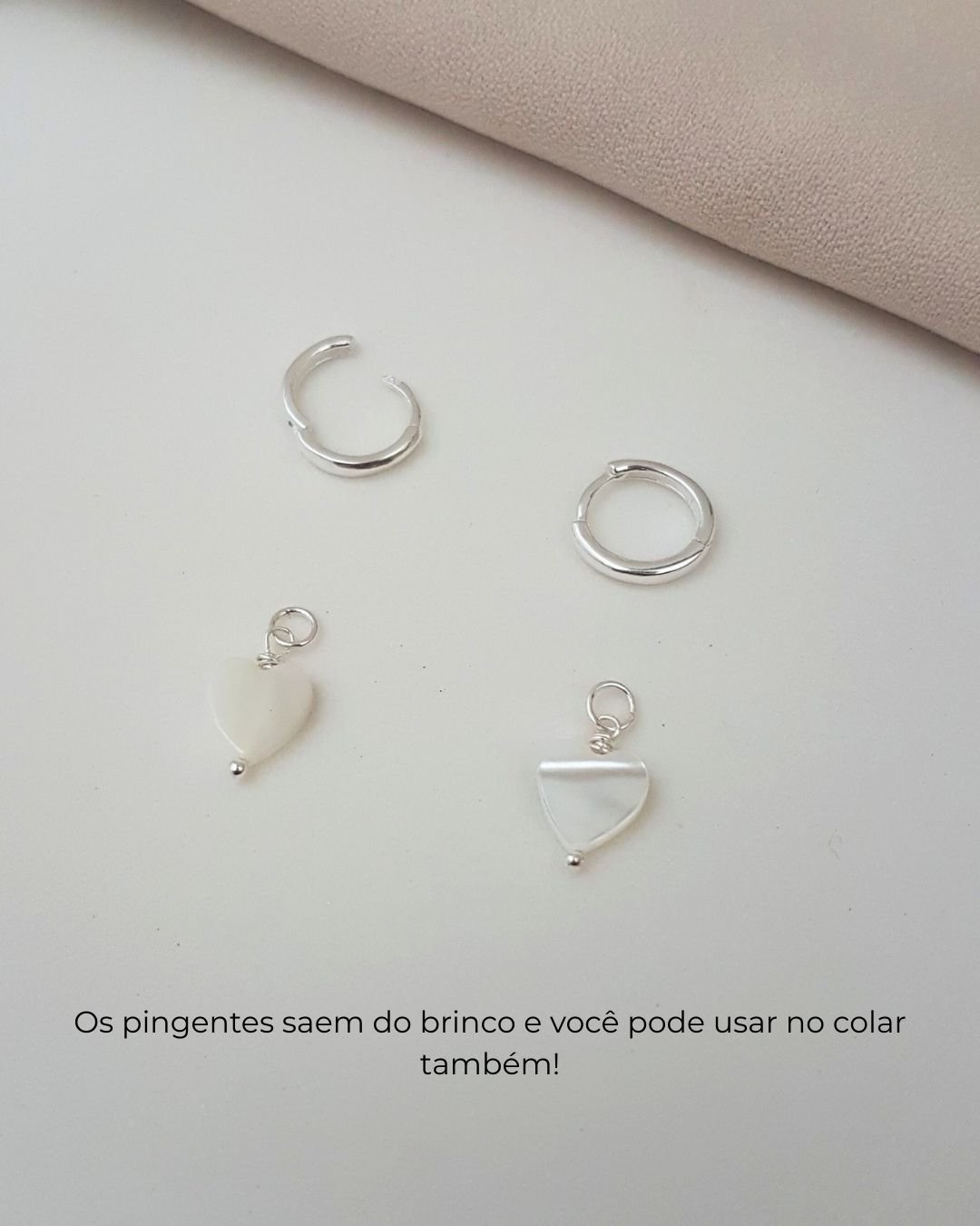 BRINCO CORAÇÃO MADREPÉROLA ARGOLA CLICK PRATA 925