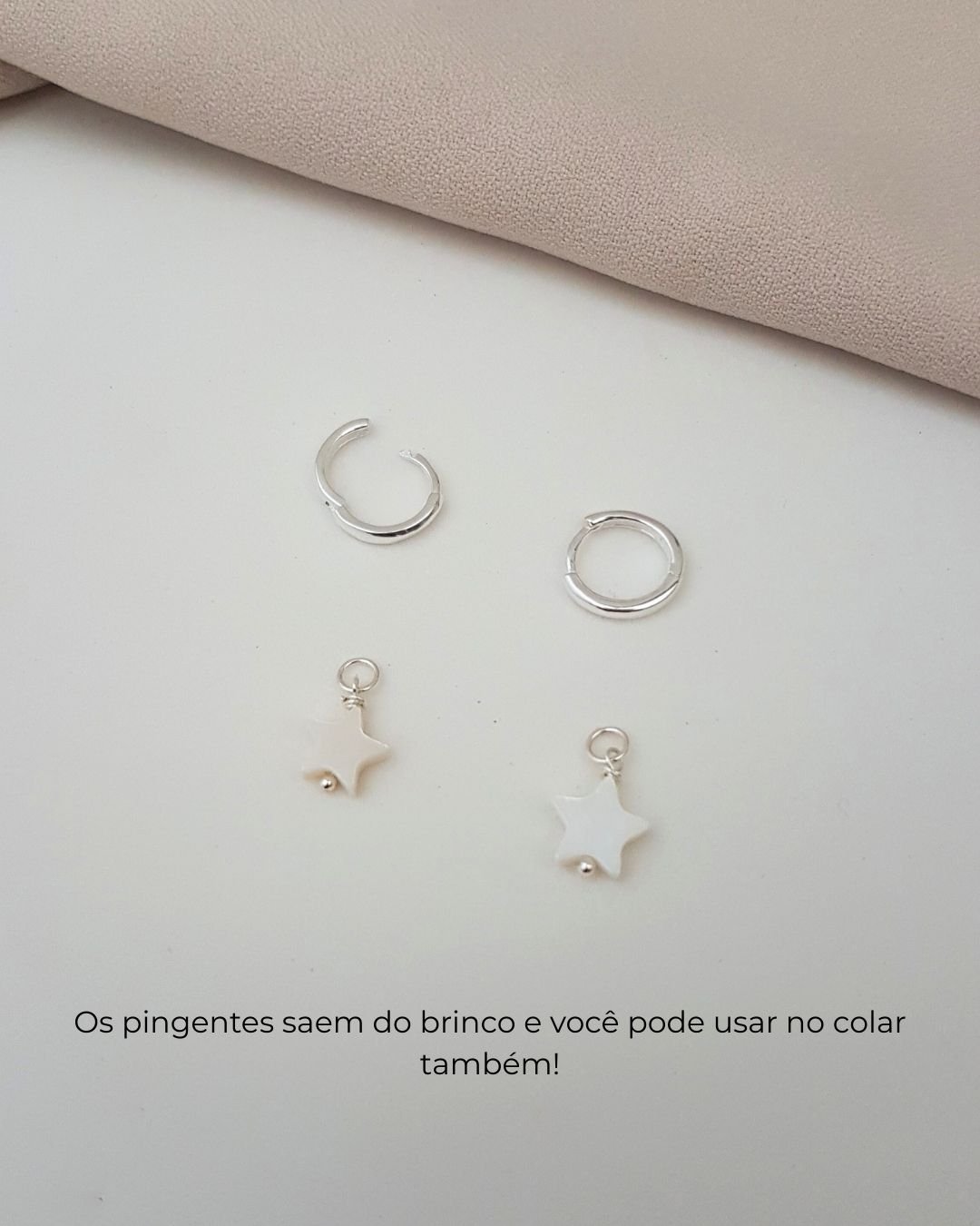 BRINCO ESTRELA MADREPÉROLA ARGOLA CLICK PRATA 925