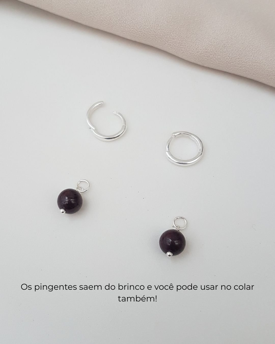 BRINCO GRANADA PEDRA NATURAL ARGOLA CLICK PRATA 925