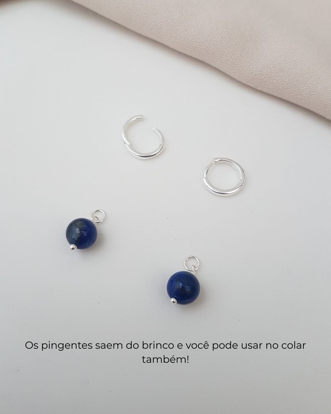 BRINCO LÁPIS LAZULI PEDRA NATURAL ARGOLA CLICK PRATA 925