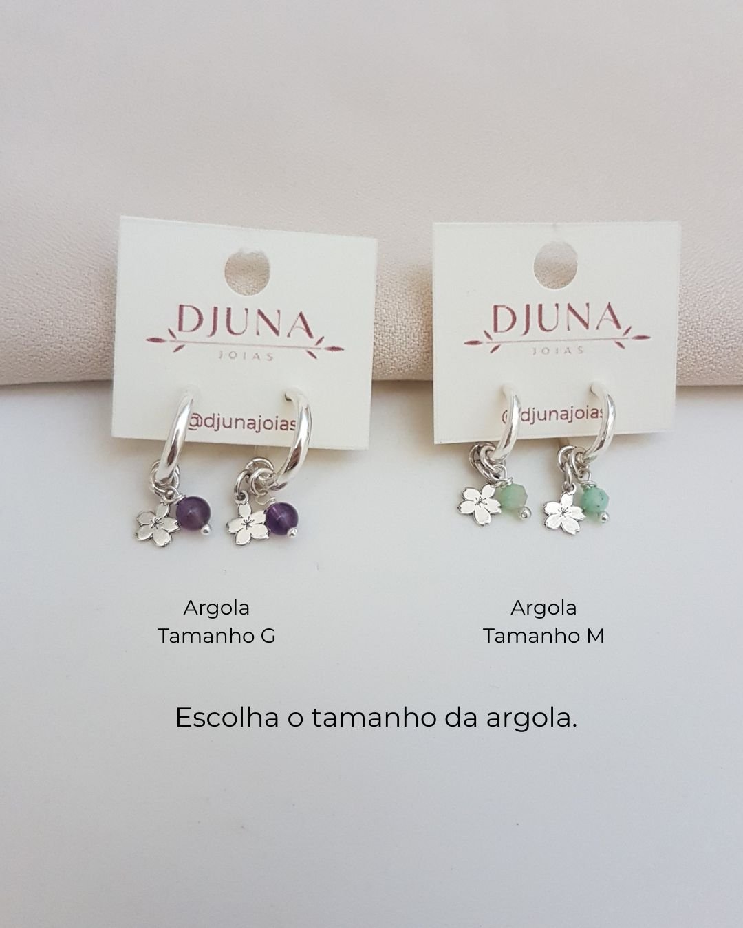 BRINCO MINI SAKURA ARGOLA CLICK COM PEDRA NATURAL E PRATA 925
