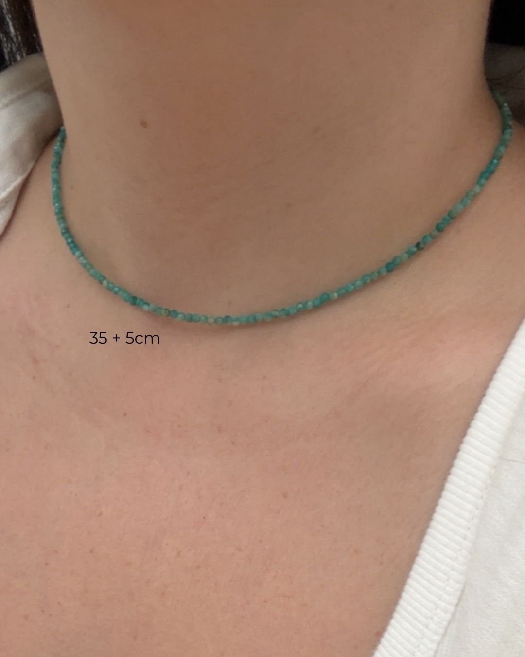 COLAR AMAZONITA MESCLADA PEDRAS NATURAIS LAPIDADAS 2MM PRATA 925