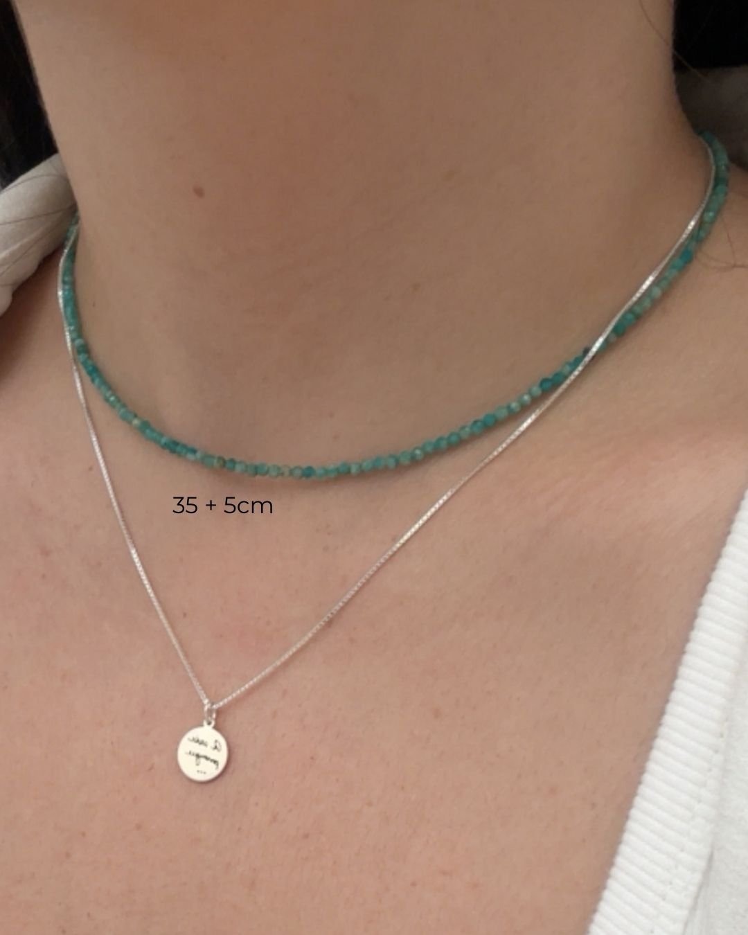 COLAR AMAZONITA MESCLADA PEDRAS NATURAIS LAPIDADAS 2MM PRATA 925