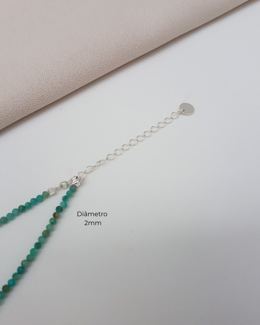 COLAR AMAZONITA MESCLADA PEDRAS NATURAIS LAPIDADAS 2MM PRATA 925