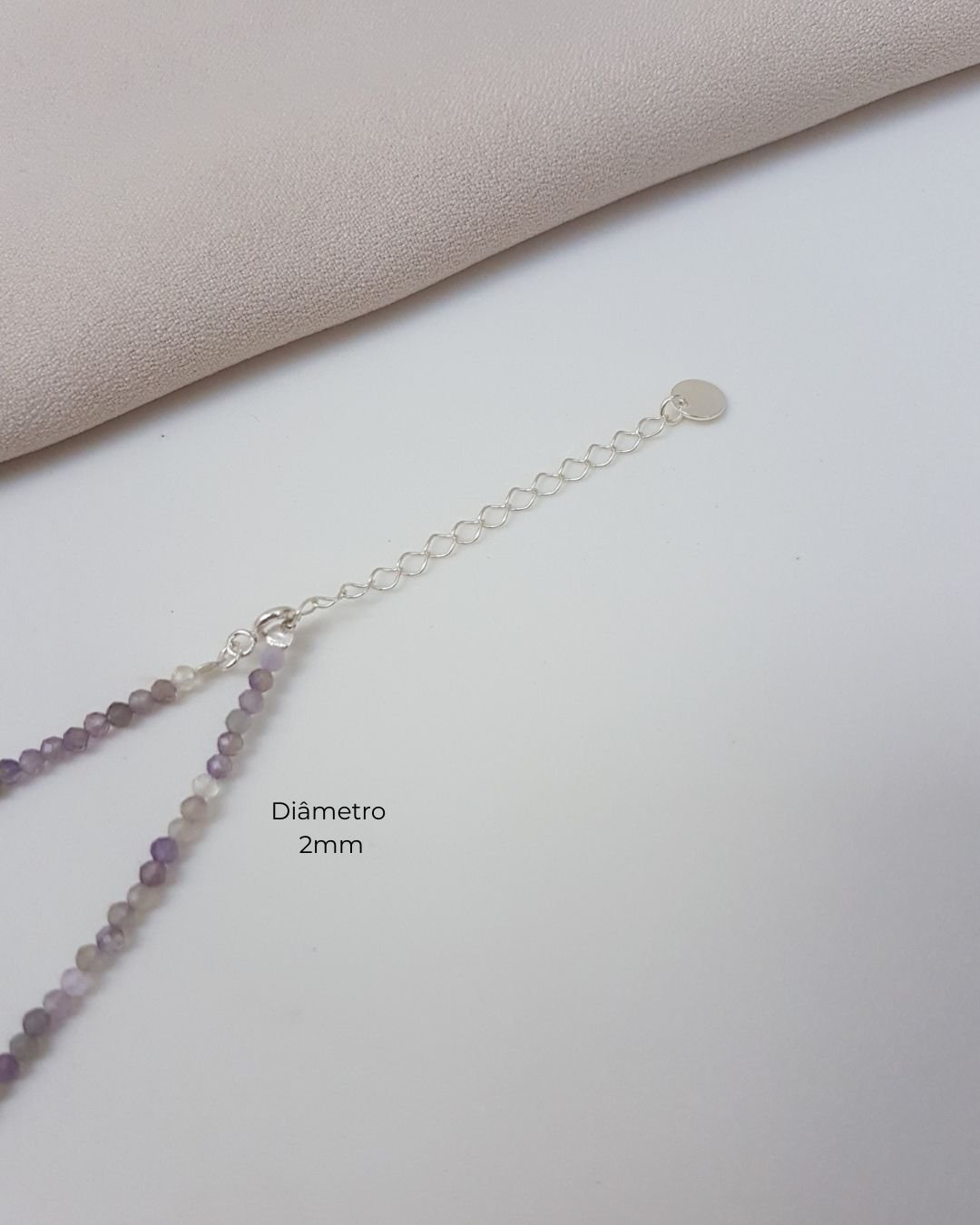 COLAR AMETISTA MESCLADA PEDRAS NATURAIS LAPIDADAS 2MM PRATA 925