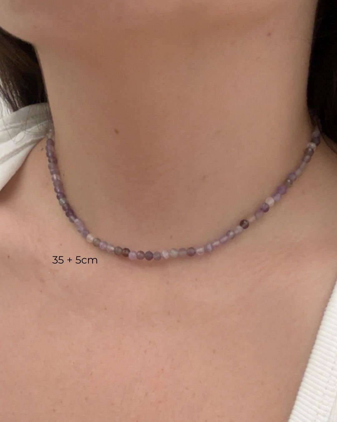 COLAR AMETISTA MESCLADA PEDRAS NATURAIS LAPIDADAS 4MM PRATA 925