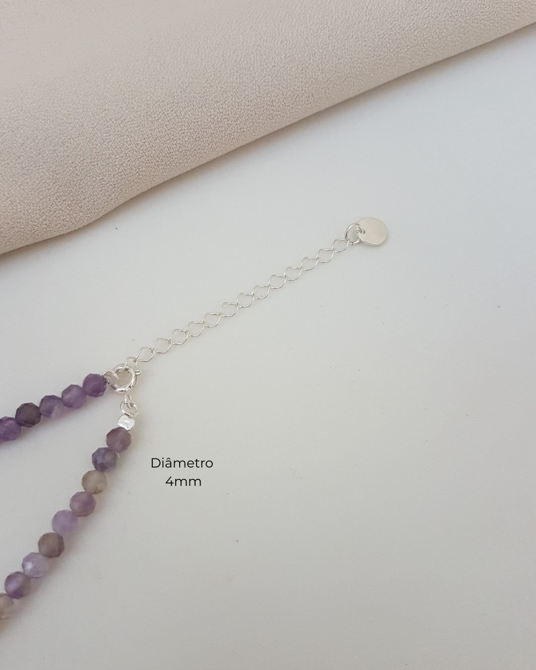 COLAR AMETISTA MESCLADA PEDRAS NATURAIS LAPIDADAS 4MM PRATA 925