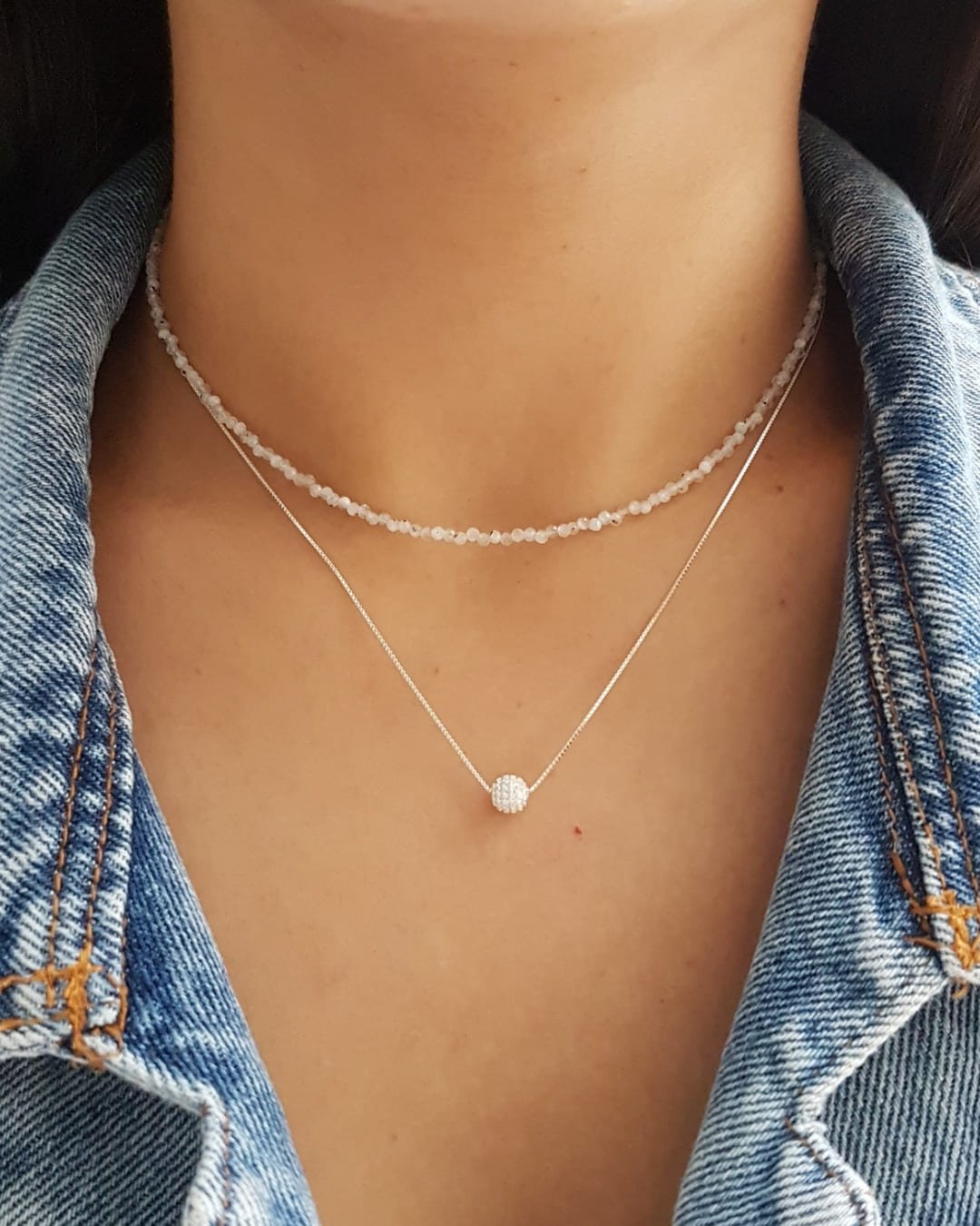 COLAR BOLINHA ZIRCÔNIAS TRANSPASSADA DE PRATA 925