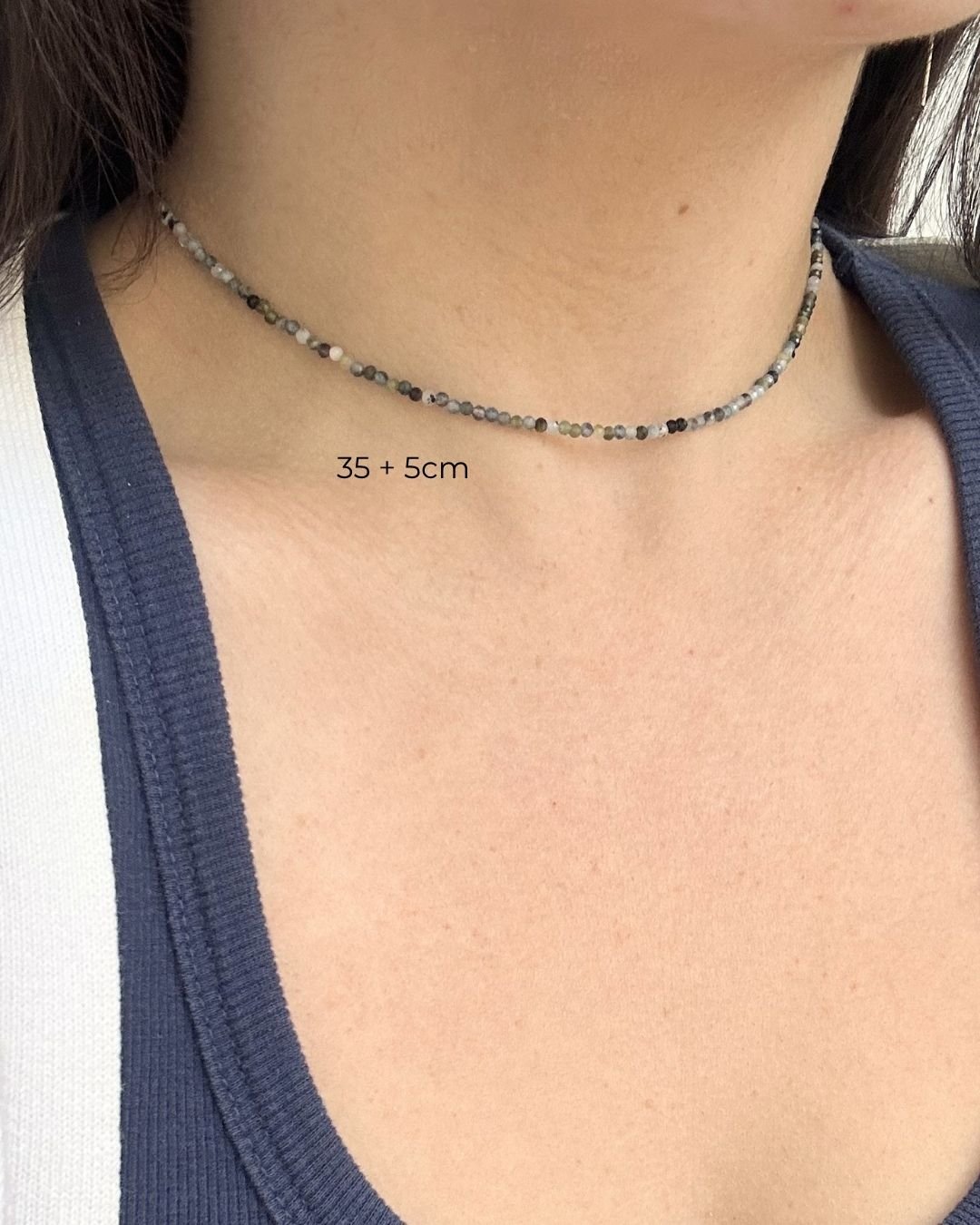 COLAR CHOKER CIANITA AZUL LAPIDADA 2MM PRATA 925