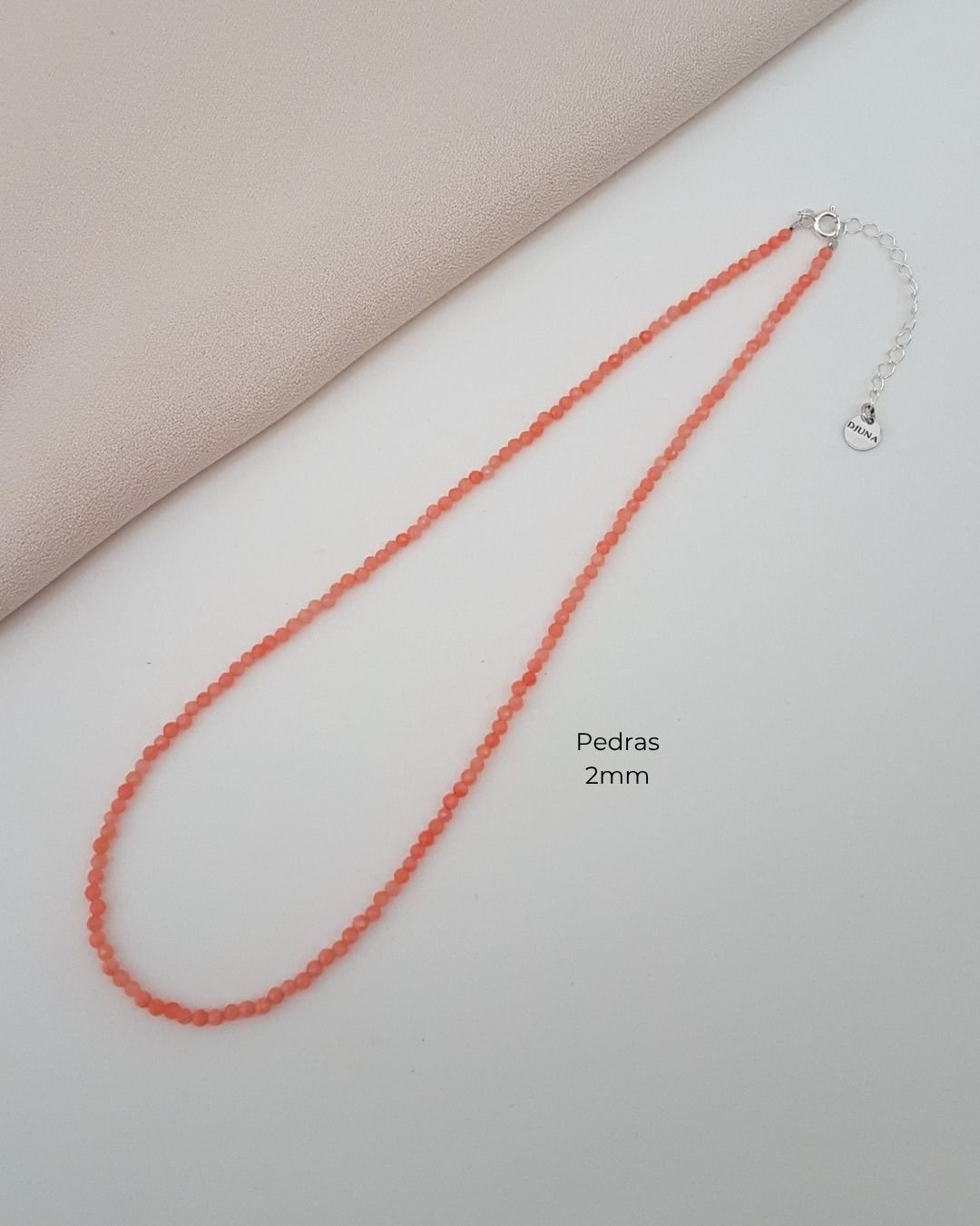COLAR CHOKER CORAL PEDRAS NATURAIS LAPIDADAS 2MM PRATA 925