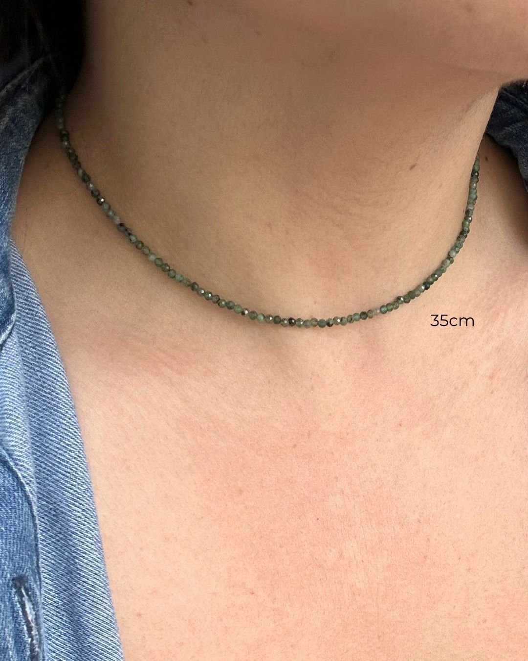 COLAR CHOKER ESMERALDA PEDRA LAPIDADA 2 MM PRATA 925
