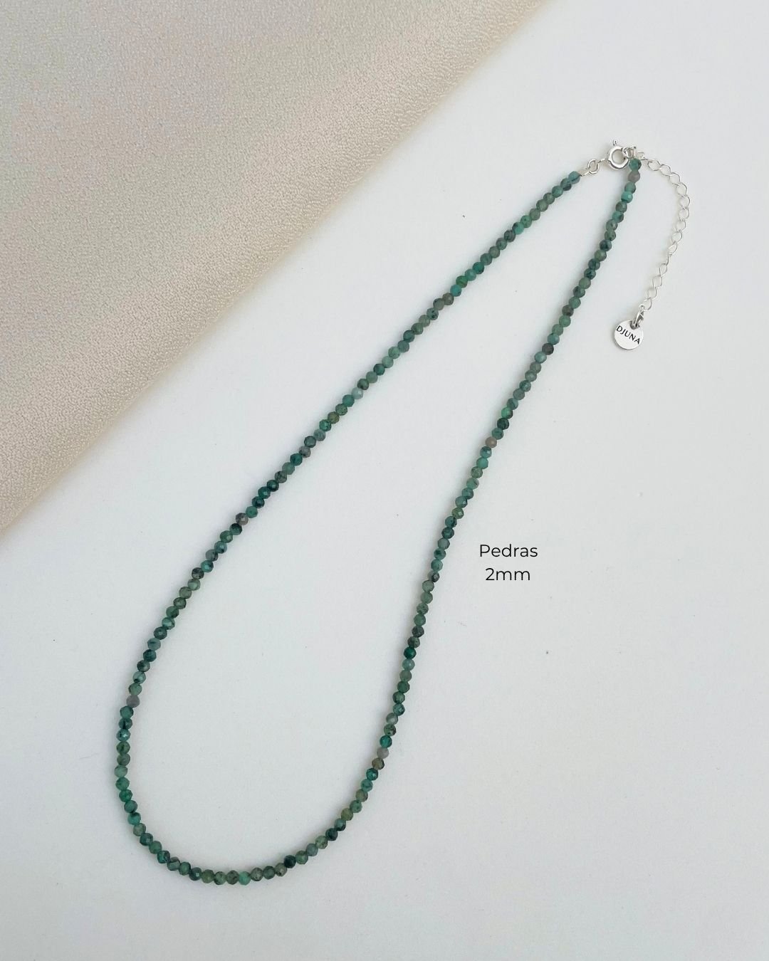 COLAR CHOKER ESMERALDA PEDRA LAPIDADA 2 MM PRATA 925