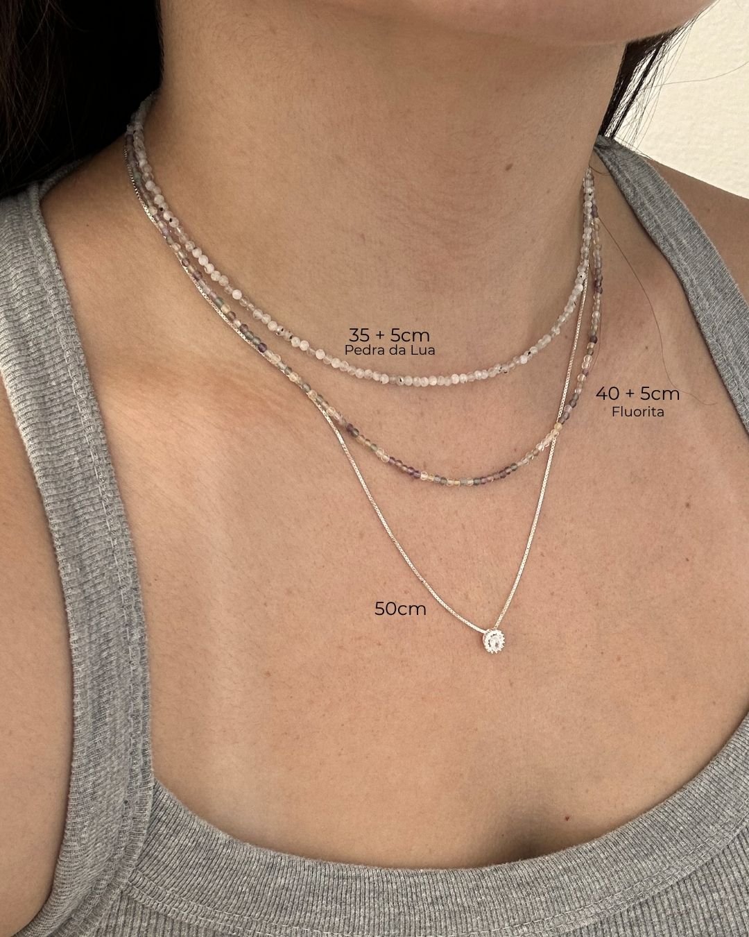 COLAR CHOKER FLUORITA PEDRAS NATURAIS LAPIDADAS 2MM PRATA 925