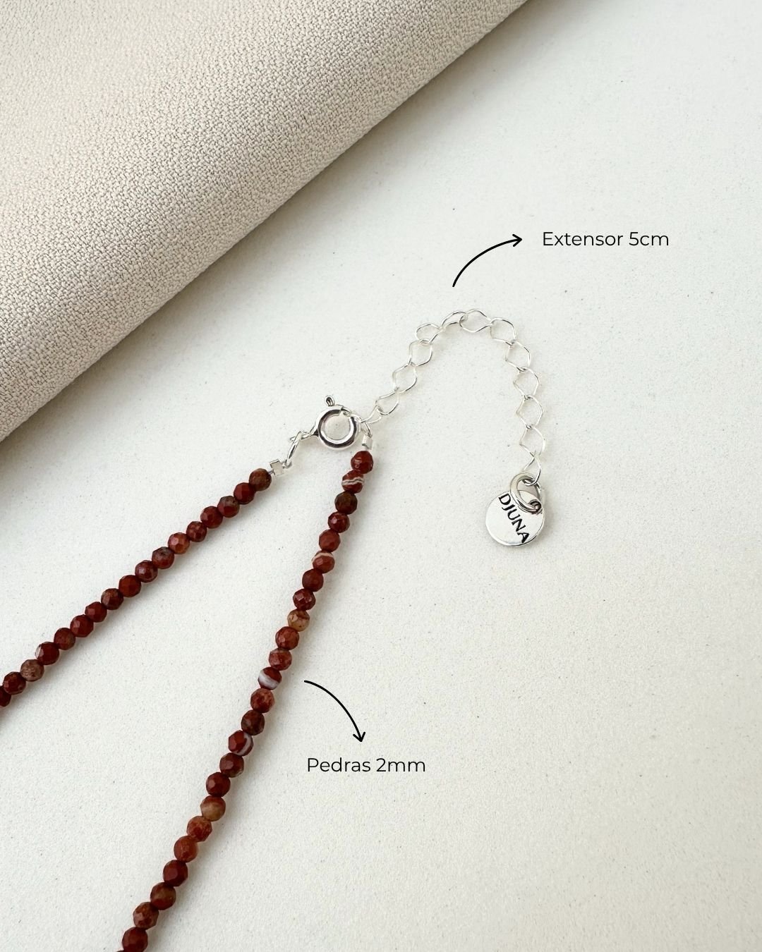 COLAR CHOKER JASPE PEDRA LAPIDADA 2 MM PRATA 925