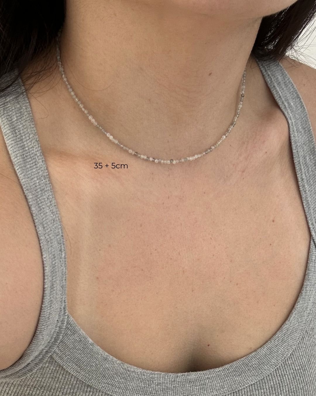 COLAR CHOKER LABRADORITA PEDRAS NATURAIS LAPIDADAS 2MM PRATA 925