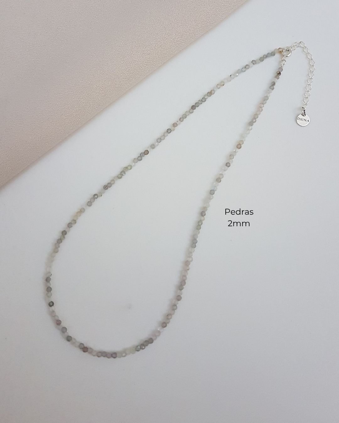 COLAR CHOKER LABRADORITA PEDRAS NATURAIS LAPIDADAS 2MM PRATA 925