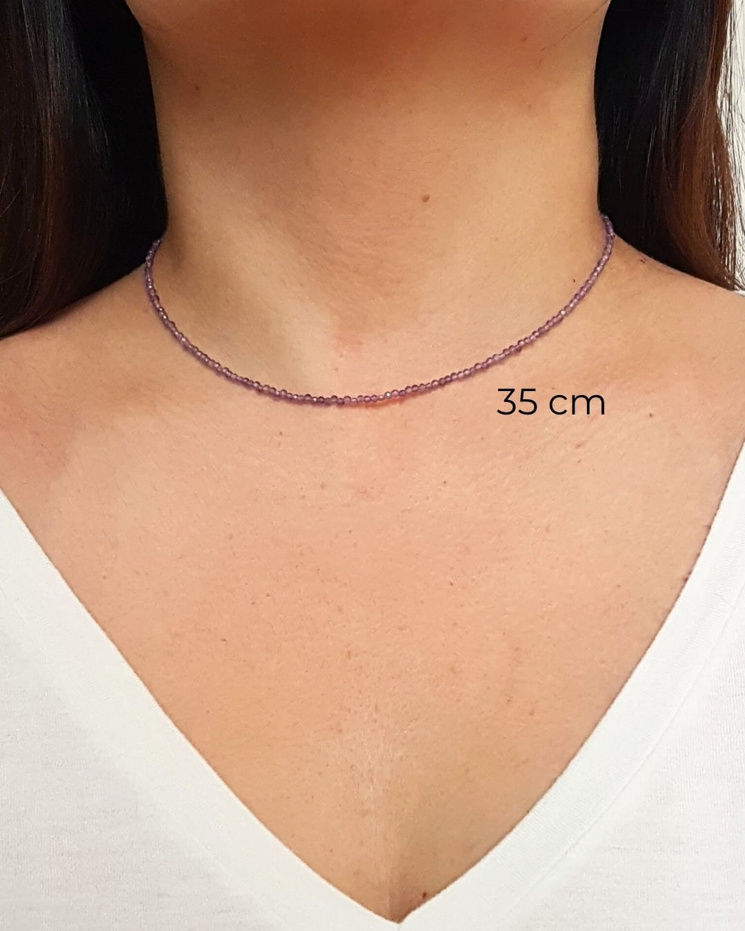 COLAR CHOKER PEDRA AMETISTA LAPIDADA 2MM