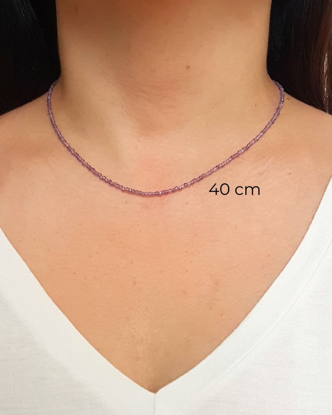 COLAR CHOKER PEDRA AMETISTA LAPIDADA 2MM