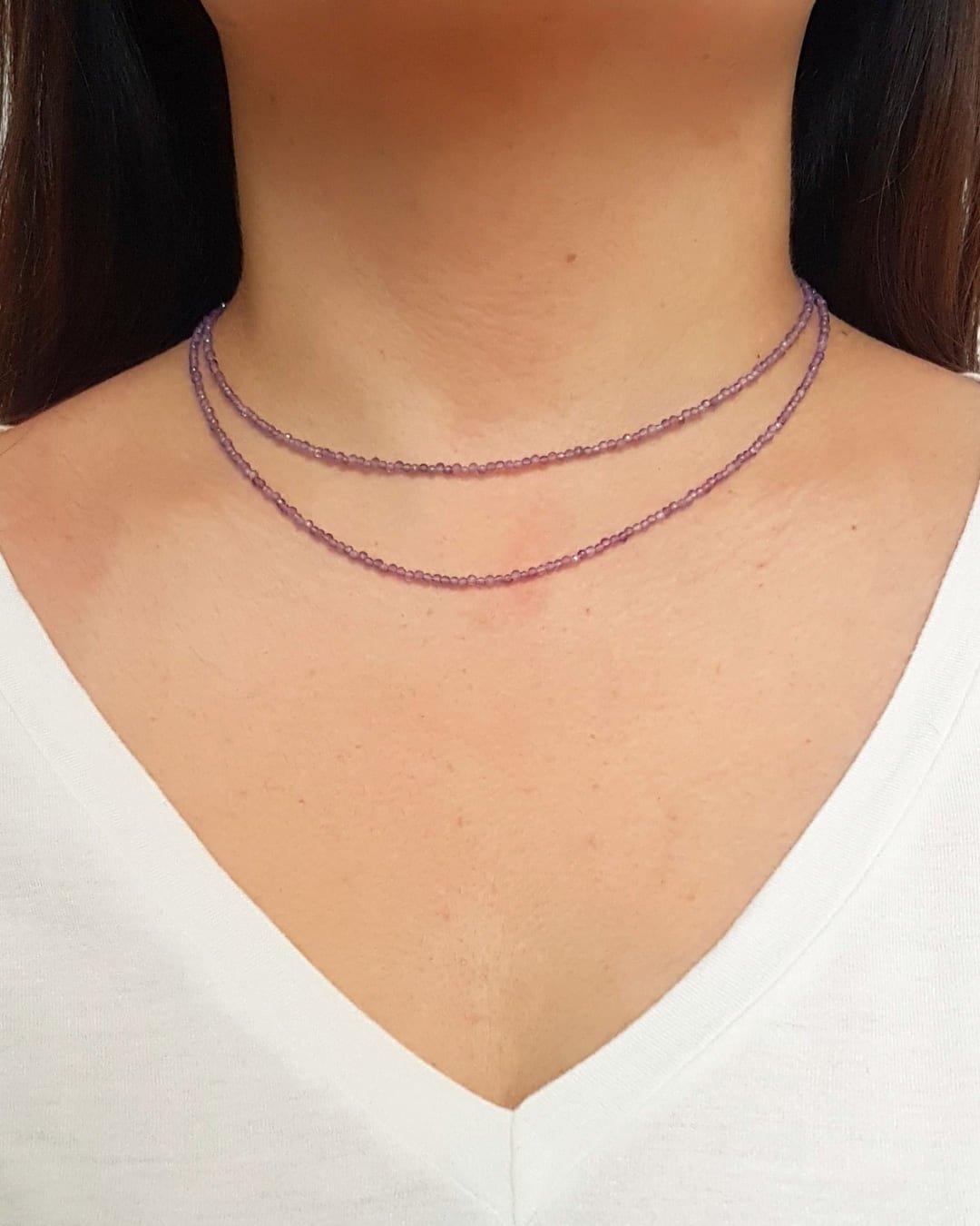 COLAR CHOKER PEDRA AMETISTA LAPIDADA 2MM