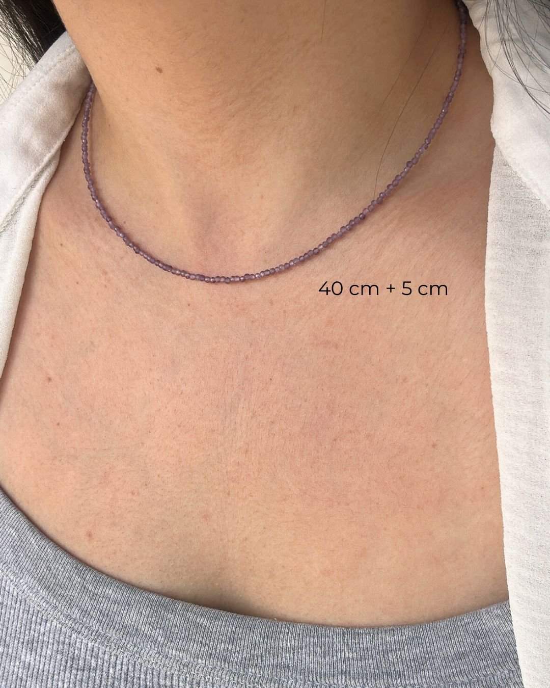 COLAR CHOKER PEDRA AMETISTA LAPIDADA 2MM