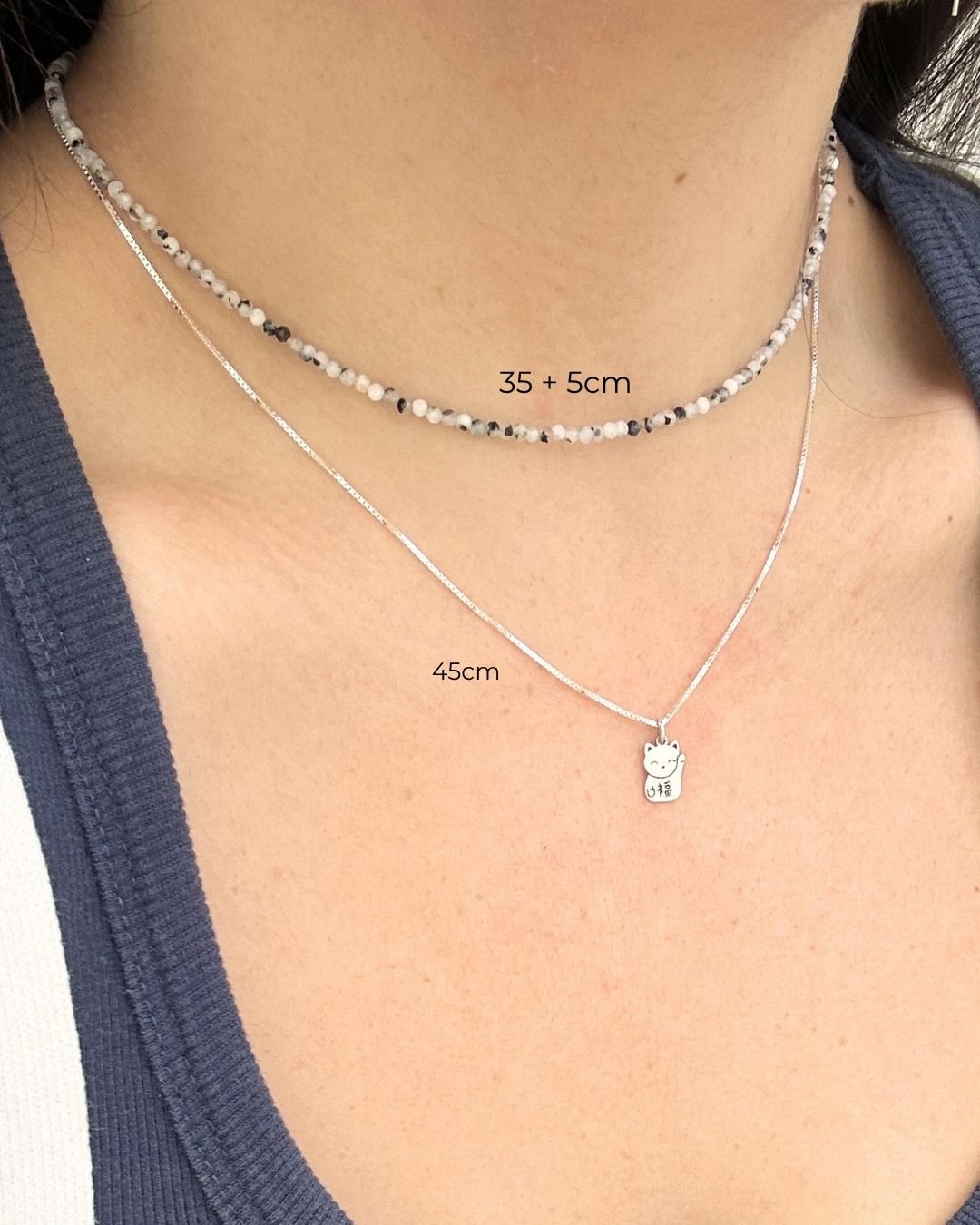 COLAR CHOKER PEDRA DA LUA MESCLADA LAPIDADA 2MM PRATA 925