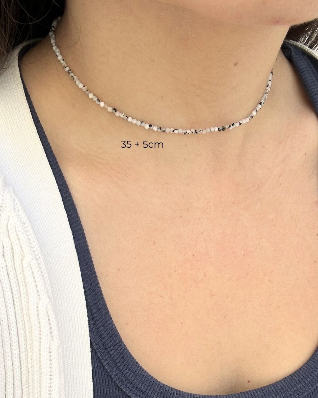 COLAR CHOKER PEDRA DA LUA MESCLADA LAPIDADA 2MM PRATA 925