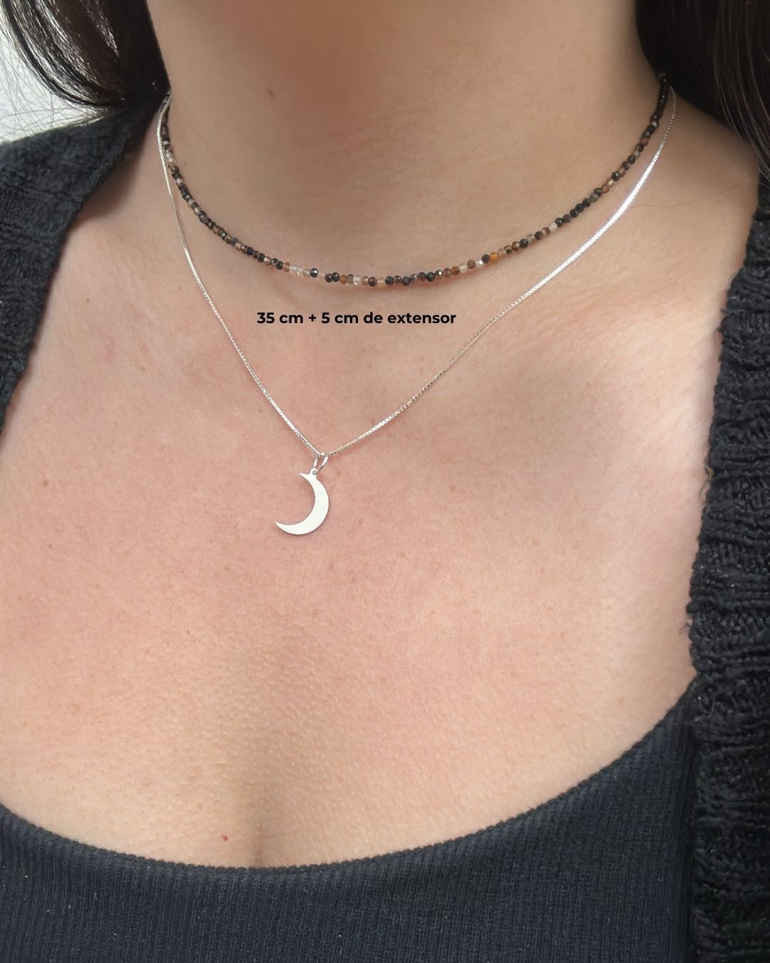 COLAR CHOKER PEDRAS ÁGATA NEGRA LAPIDADA 2MM