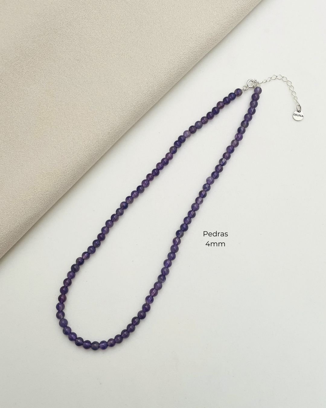 COLAR CHOKER PEDRAS AMETISTA BOLINHA 4 MM