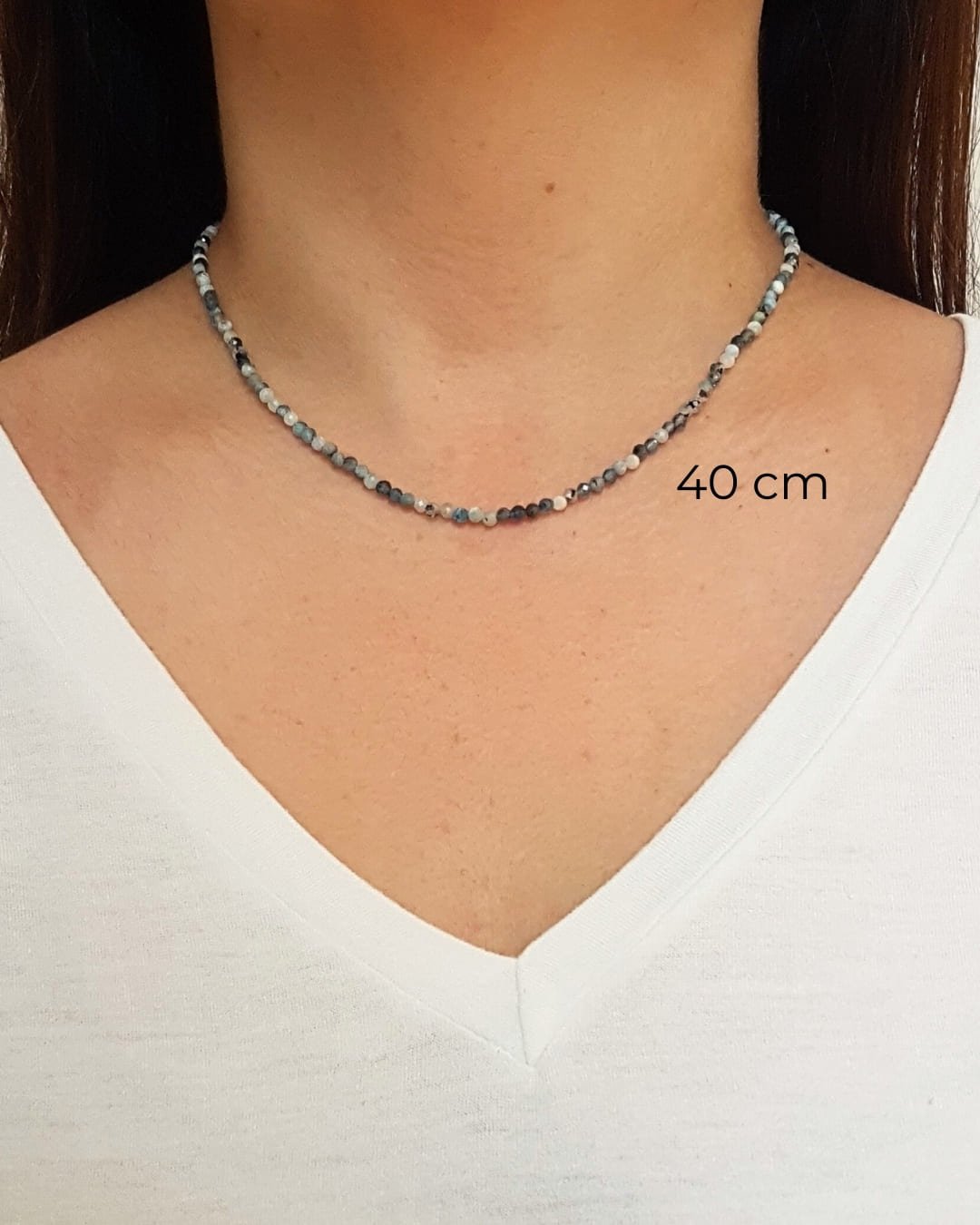 COLAR CHOKER PEDRAS CIANITA AZUL LAPIDADAS 3MM