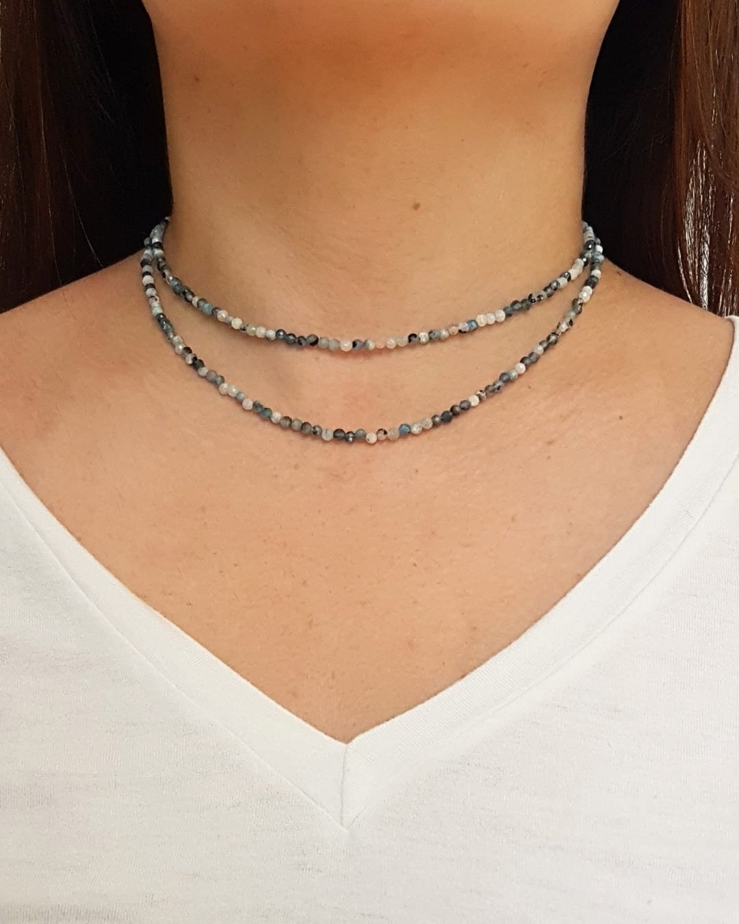 COLAR CHOKER PEDRAS CIANITA AZUL LAPIDADAS 3MM