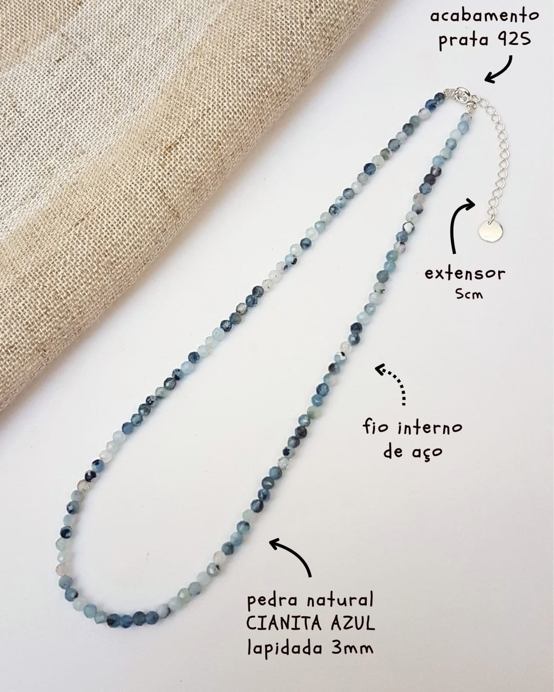 COLAR CHOKER PEDRAS CIANITA AZUL LAPIDADAS 3MM