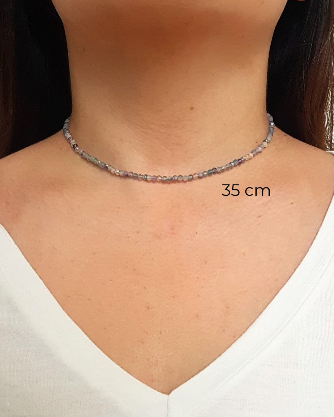 COLAR CHOKER PEDRAS FLUORITA LAPIDADAS 3MM