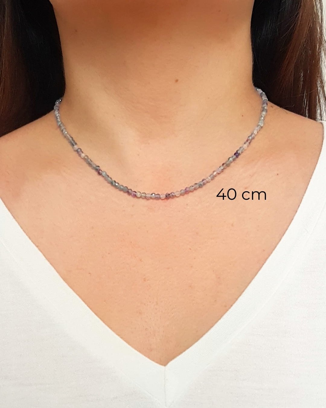 COLAR CHOKER PEDRAS FLUORITA LAPIDADAS 3MM