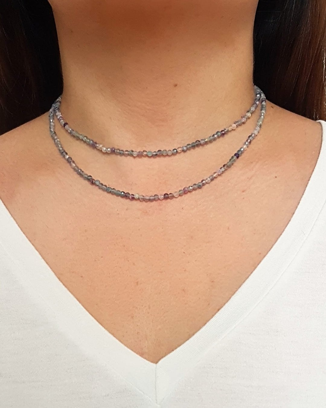 COLAR CHOKER PEDRAS FLUORITA LAPIDADAS 3MM