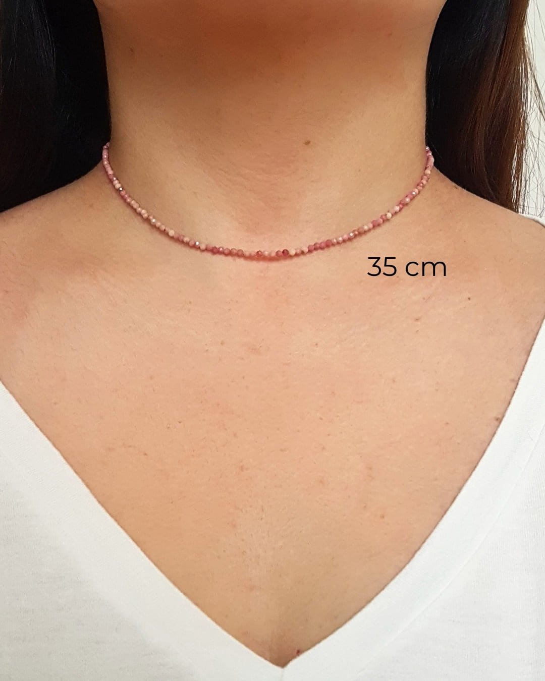 COLAR CHOKER PEDRAS RODONITA LAPIDADAS 2MM