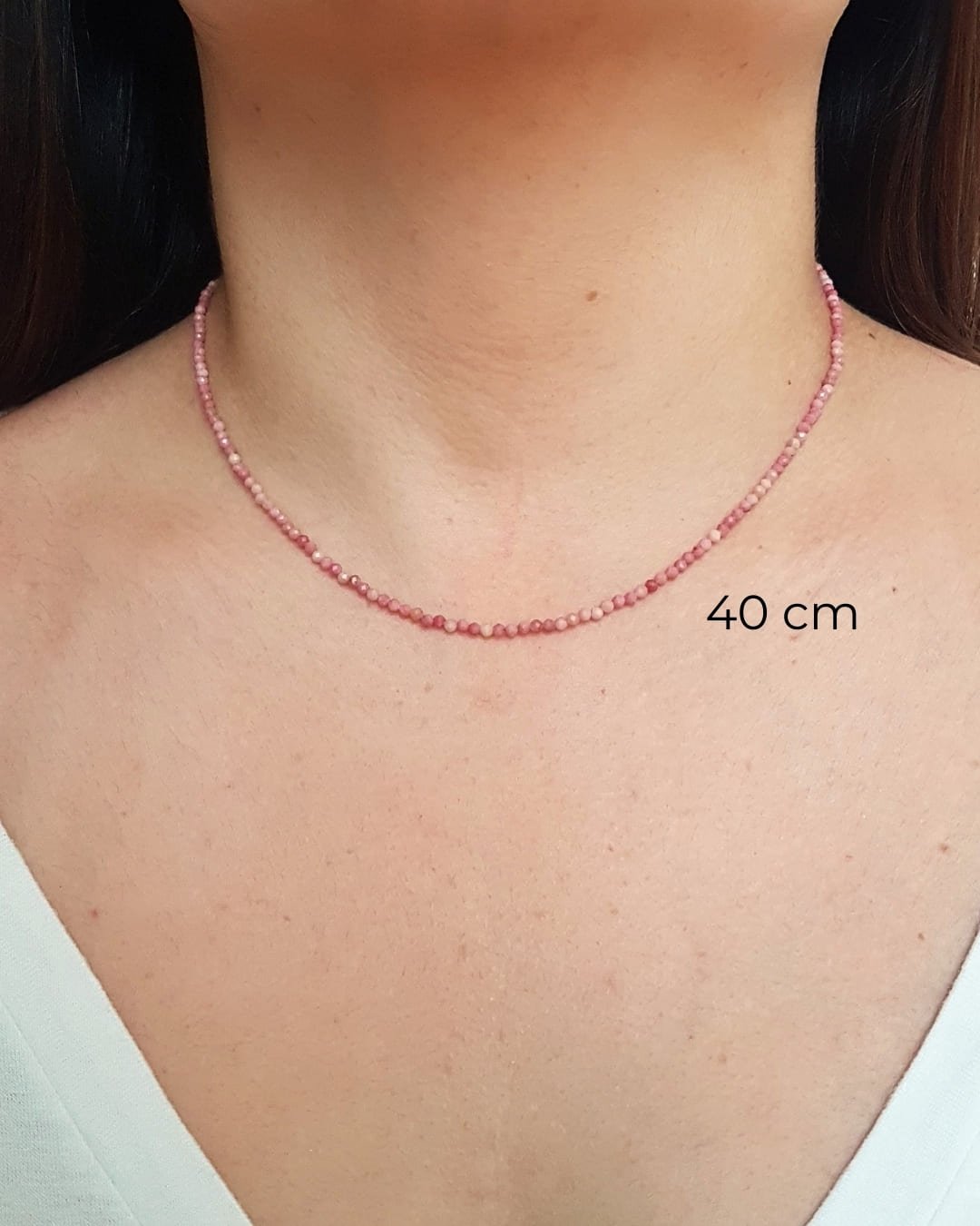 COLAR CHOKER PEDRAS RODONITA LAPIDADAS 2MM