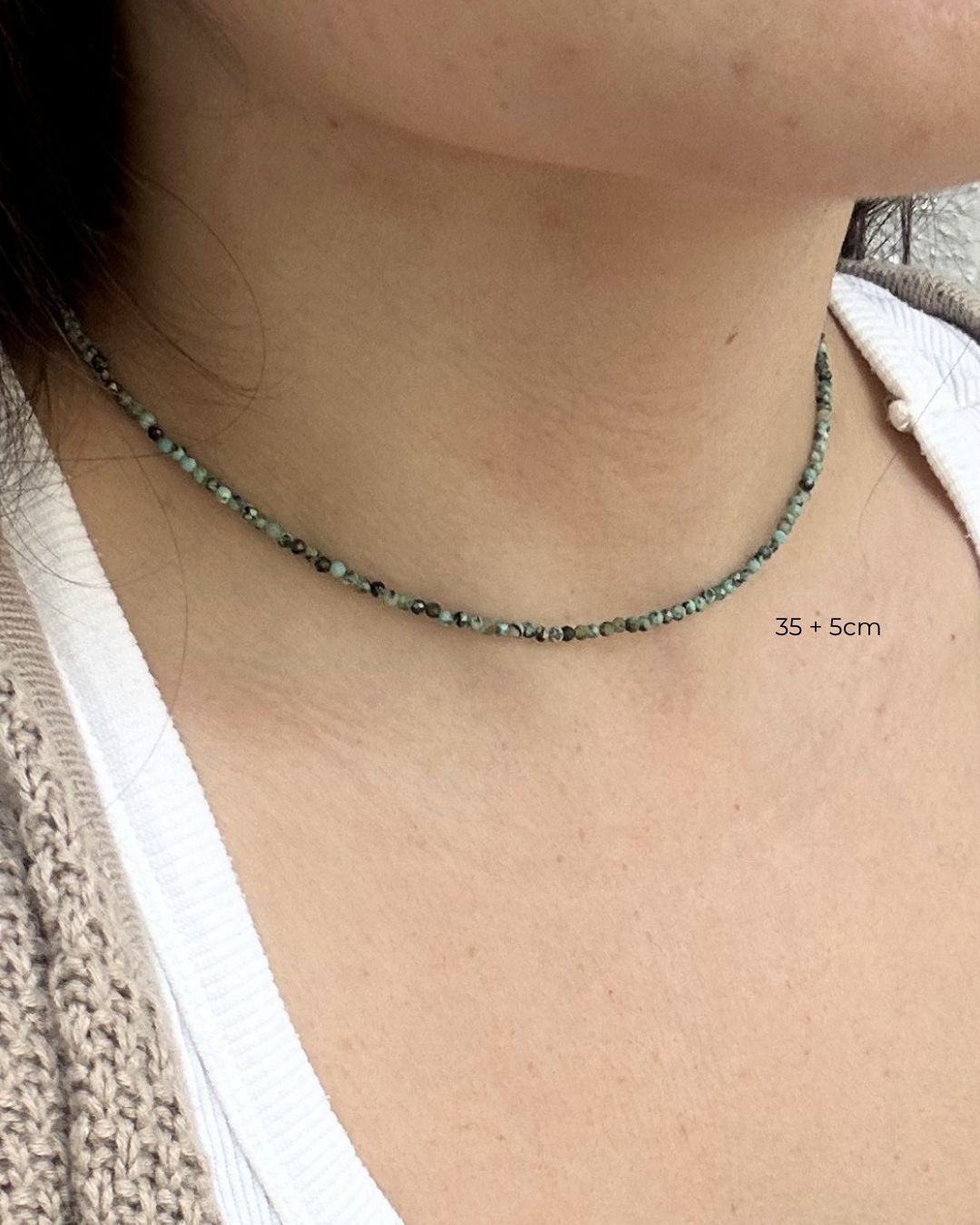 COLAR CHOKER PEDRAS TURQUESA AFRICANA 2 MM