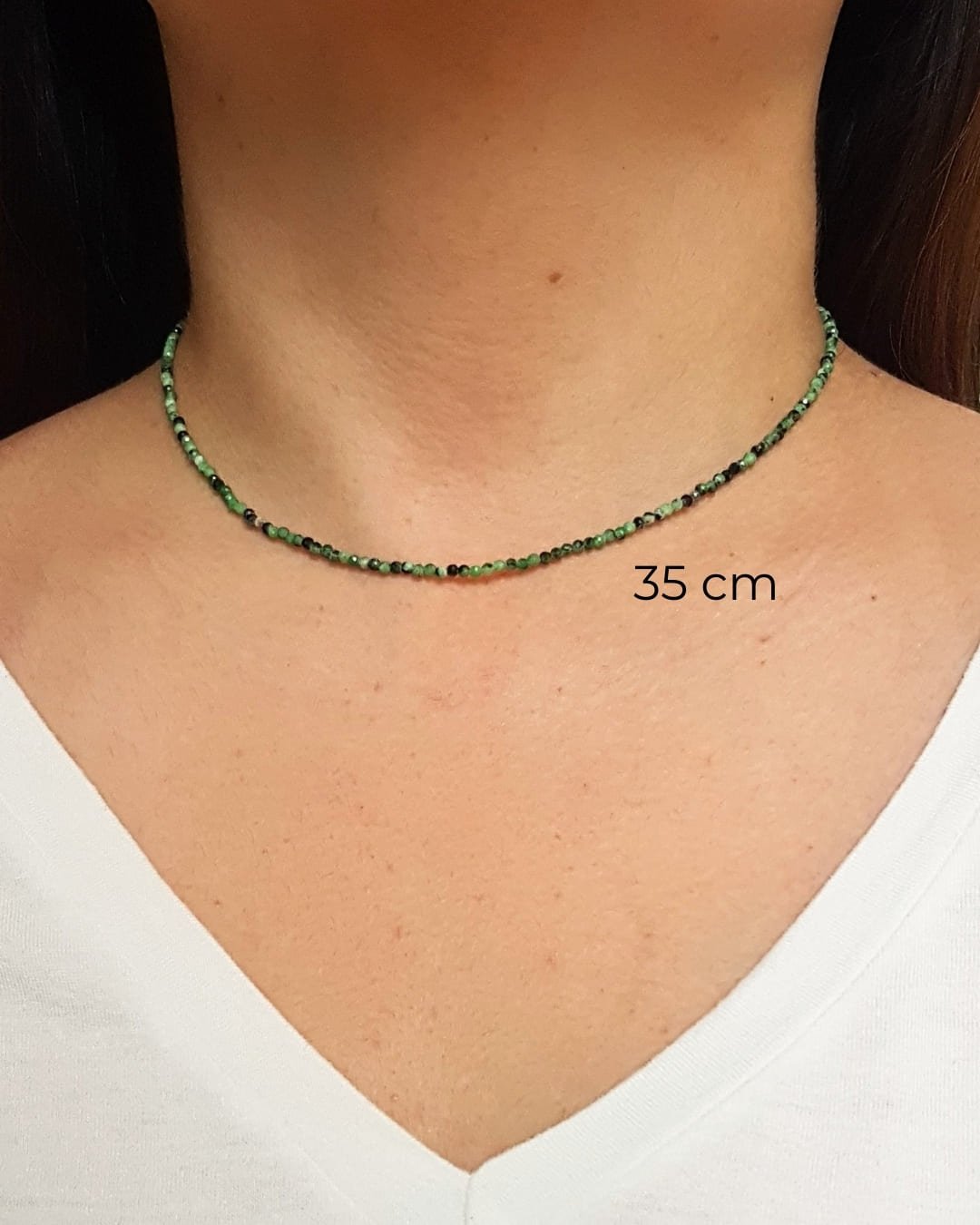 COLAR CHOKER PEDRAS ZOISITA VERDE LAPIDADAS 2MM