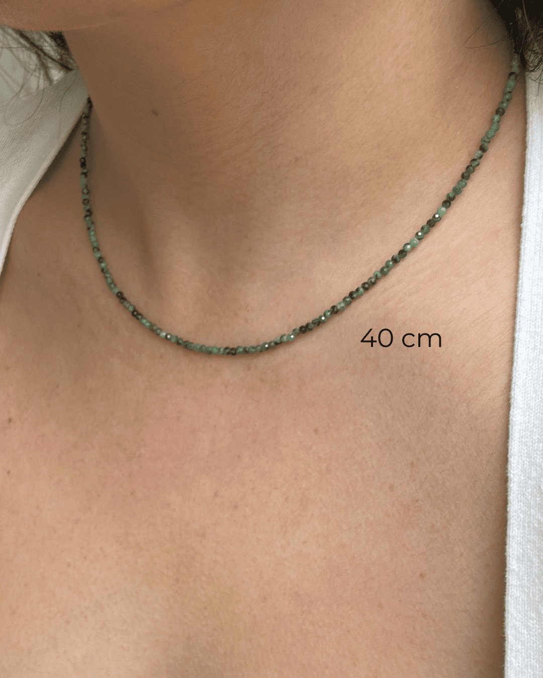 COLAR CHOKER PEDRAS ZOISITA VERDE LAPIDADAS 2MM