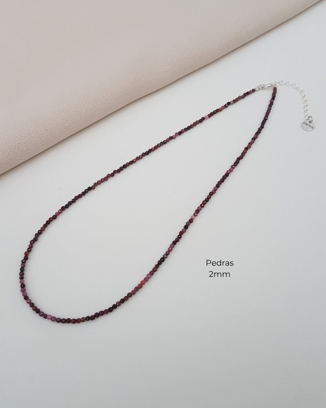 COLAR CHOKER RUBI PEDRAS NATURAIS LAPIDADAS 2MM PRATA 925