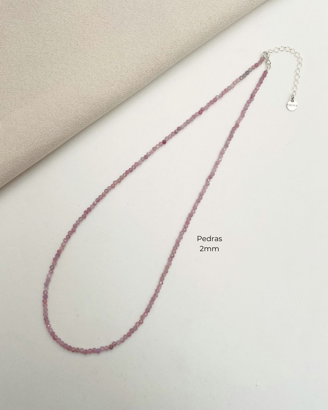 COLAR CHOKER TURMALINA ROSA PEDRAS NATURAIS LAPIDADAS 2MM PRATA 925