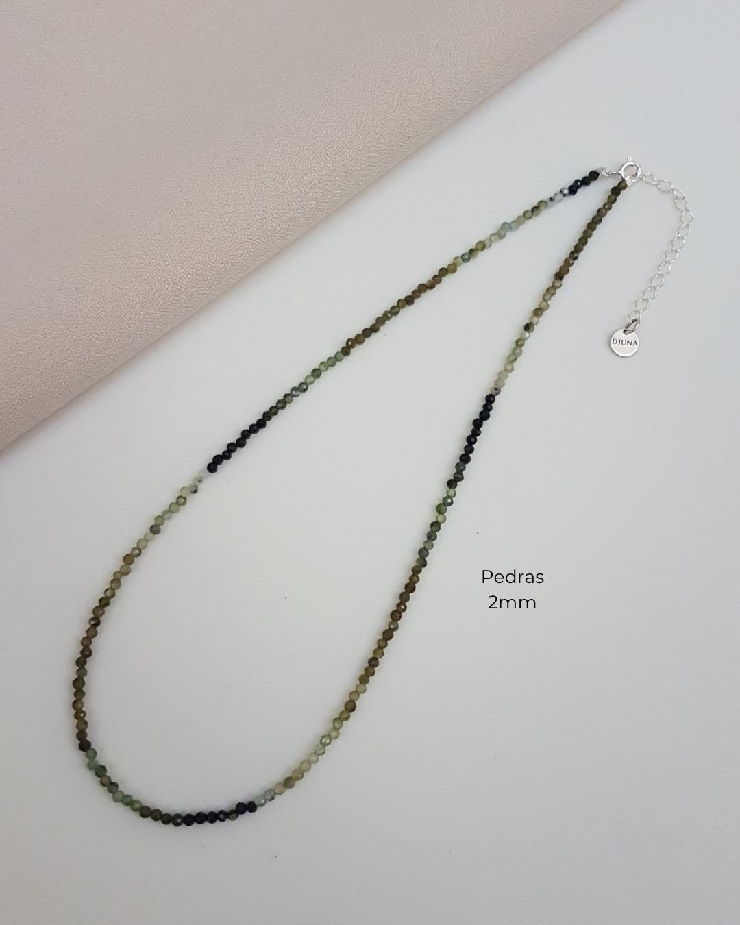 COLAR CHOKER TURMALINA VERDE PEDRAS NATURAIS LAPIDADAS 2MM PRATA 925