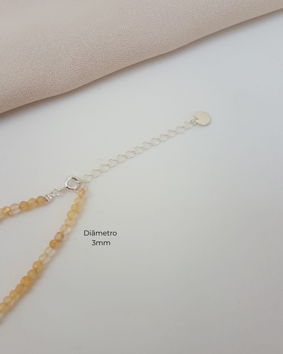 COLAR CITRINO PEDRAS NATURAIS BOLINHA 3MM PRATA 925