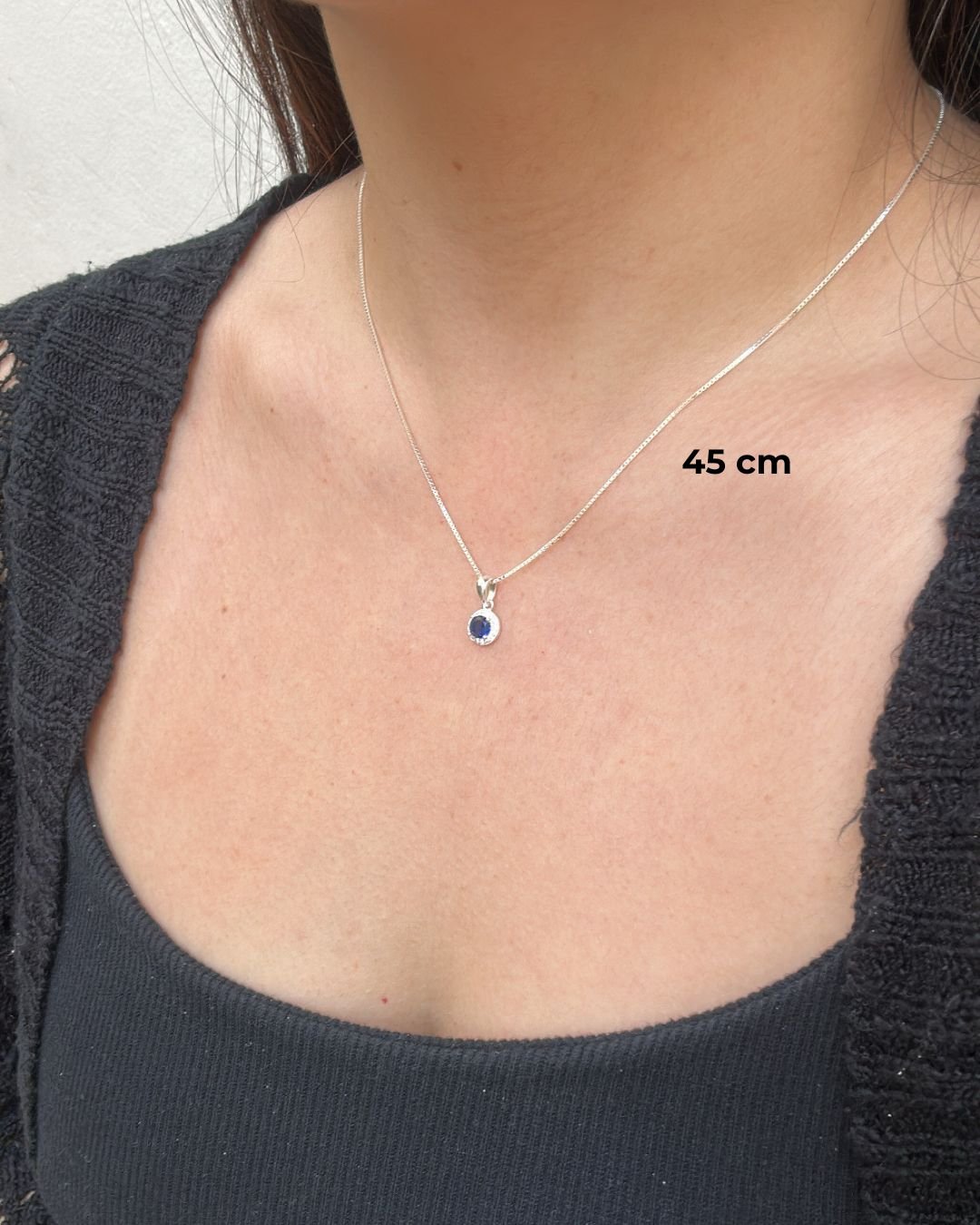 COLAR CRISTAL PINGO AZUL COM ZIRCÔNIAS PRATA 925