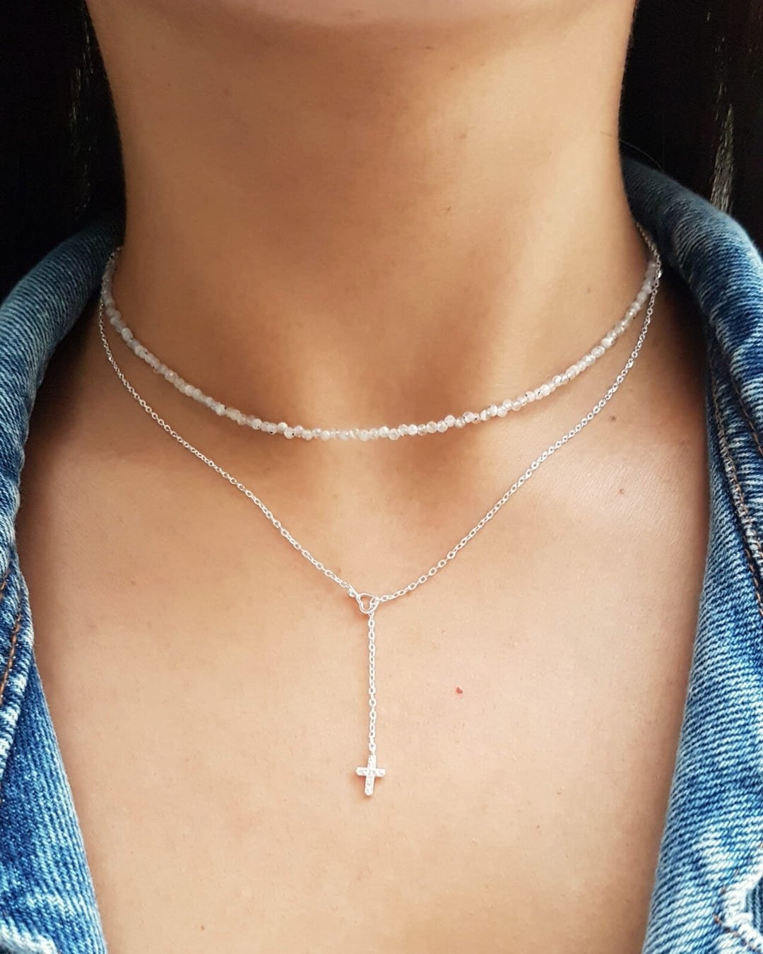 COLAR GRAVATA CRUZ ZIRCÔNIAS DE PRATA 925