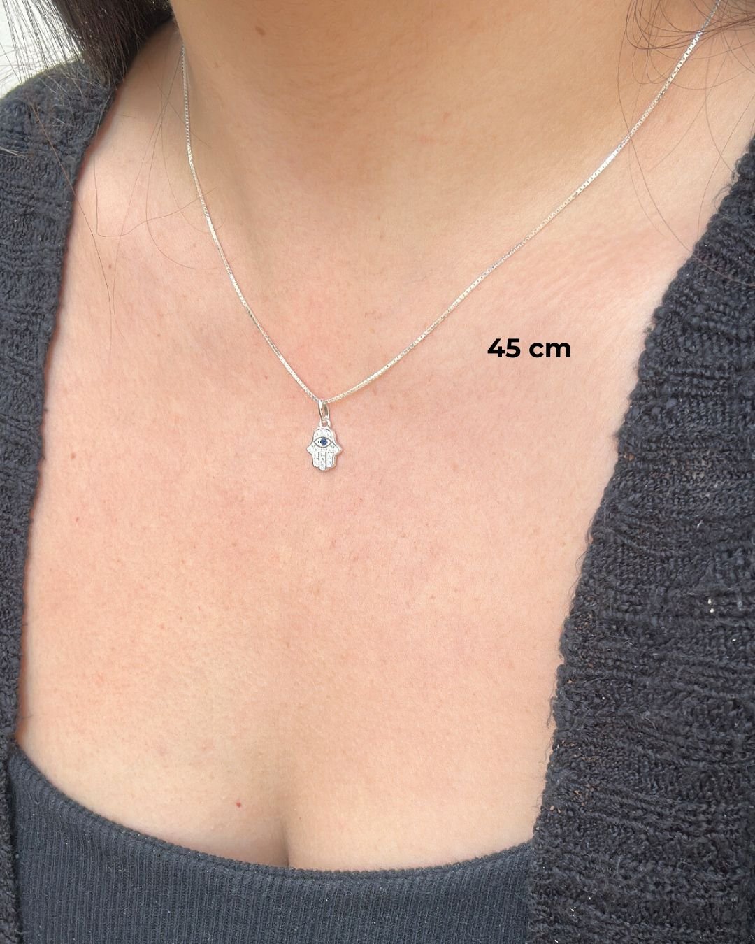 COLAR MÃO DE HAMSÁ E OLHO GREGO AZUL COM ZIRCÔNIAS EM PRATA 925